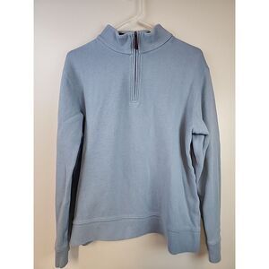 Lands' End Sweater Men's Large 42/44 Light Blue Pullover 1/4 Zip 100% Cotton
